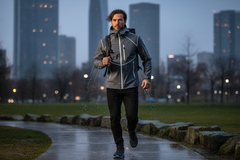 Lifestyle shot of waterproof tech jacket